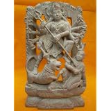 Hindu Goddess Durga Defeating Buffalo Stone Sculpture 10 Inch