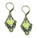 Brass Tone Peridot Hues Trapeze Floral Earrings