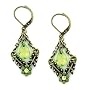 Brass Tone Peridot Hues Trapeze Floral Earrings