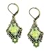  : BRASS TONE PERIDOT HUES TRAPEZE FLORAL EARRINGS