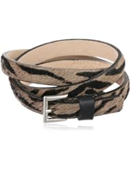 Streets Ahead Baby Taupe Tiger Print and Silver Closure Triple Wrap Calf Hair Cuff Bracelet, 7"