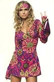 Leg Avenue – 2-Teiler Hippie Girl Kleid mit Flowerpower-Print und Stirnbund – ML – 83048