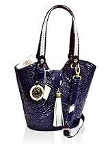 Hot Sale Valentino Orlandi Designer Embroidered Navy/White Leather Bucket Bag