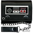 - 	 Nintendo Controller Metal Logo Mens Black PVC Wallet & Chain