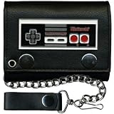 - 	 Nintendo Controller Metal Logo Mens Black PVC Wallet & Chain
