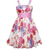 Rare Editions TWEEN GIRLS 7-16 PINK PURPLE YELLOW MULTI FLORAL V-PLEAT BODICE WIRE HEM CHIFFON Special Occasion Flower Girl Party Dress