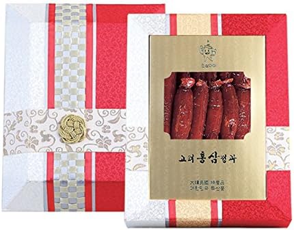 ACHIMMADANG RED GINSENG Candied Korean Red Ginseng Root Slices, Preserved with Fructose, Golden Silk Cloth Box Packaging, Size : 600g (Gram)