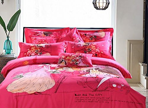 Red Girl Cotton 4 Piece Bedding Set Duvet Cover Quilt Cover Soft Pillowcase 4 pc bedclothes bed sheet breathable Queen Size
