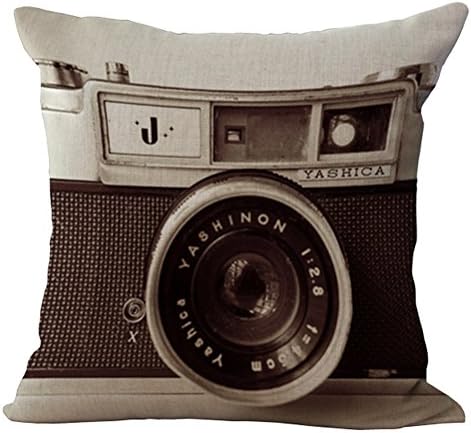 Sunshine06 Camera Pattern Vintage Cotton Linen Square Throw Pillow Case Decorative Cushion Cover Pillowcase Cushion Case for Sofa Bed Chair18 X 18 Inch (B)