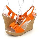 Qupid Konny165 Wedges Orange Canvas