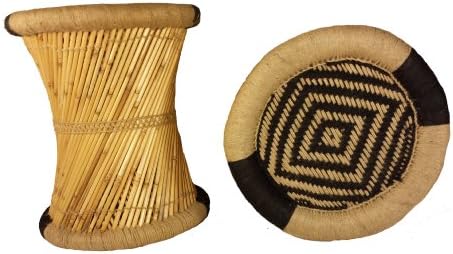 Natural Geo Handmade Medallion Natural/Black Moroccan Stool, Set of 2