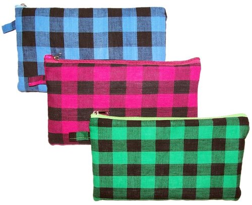 Inkology Plaid Puffy Pencil Pouch, Assorted Colors, Single Unit  (447-9)