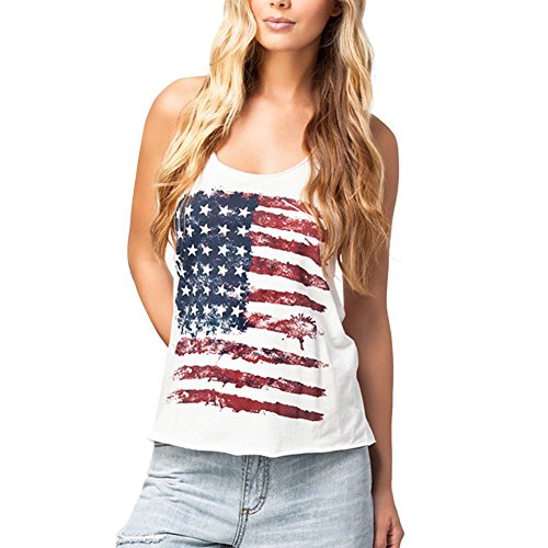 REINDEAR Fashion Women Patriotic American Flag Print Lace Camisole Tank Top US Seller