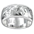 T43R523--Sterling Silver Hawaiian Jewelry 10mm Plumeria Hand Engraved Ring Band