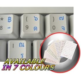 THAI KEYBOARD STICKERS WITH BLUE LETTERING ON TRANSPARENT BACKGROUND