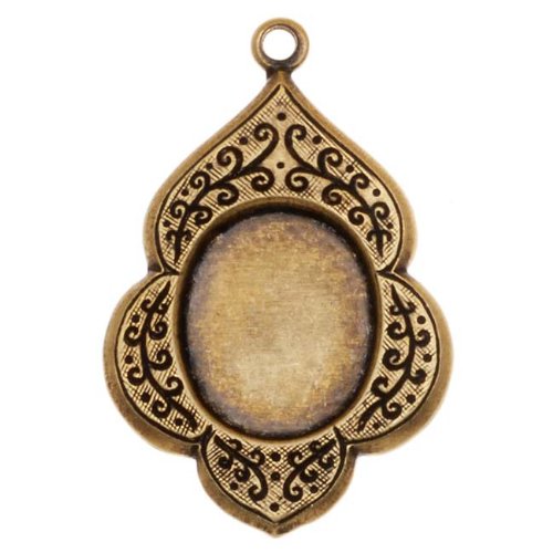 Antiqued Brass Vine Scroll Bezel Pendant Stamping 8x10mm (4)