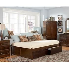 Twin Size Platform Bed with Flat Panel Footboard Antique Walnut Finish