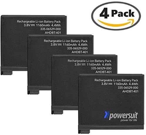 (4 Pack) PowerSuit Backup Battery Set for GoPro Hero4 (High-Performance Replacement Power Kit - AHDBT-401, AHBBP-401)