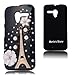 Mavis's Diary for Motorala Moto X Phone 3D Handmade Crystal Flower Eeffel Tower Pearl Bling Diamond Design Hard Cover Case with Soft Clean Cloth - Black