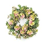 Melrose International 26-Inch Diameter Shades of Pink Hydrangea and Berries on a Bed of Lush Green Grape Leaves Melrose International 26-Inch Diameter Shades of Pink Hydrangea and Berries on a Bed of Lush Green Grape Leaves