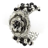 Silver and Black Flower Multi-chain Bracelet Fashion Jewelry