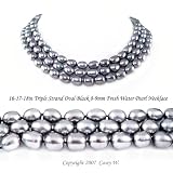 Triple Strand 16-18 Inches 8-9mm Black Oval Shape Freshwater Cultured Pearl Necklace