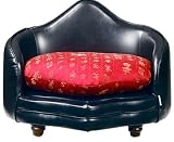 Designer Pet Furniture - Pointed Back Faux Leather Sofa for Pets - Black with Red Cushion