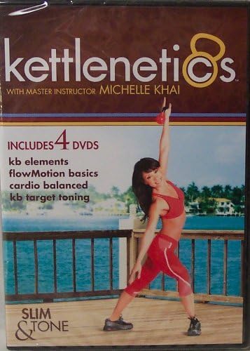 Kettlenetics, 4 DVD Set (kb elements, flowMotion basics, cardio balanced, kb target toning) with Michelle Khai, Slim and Tone by Kettlenetics