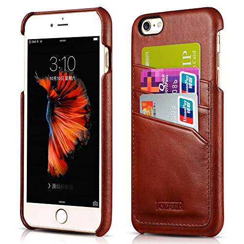 iPhone 6 leather case, Icarercase Premium iPhone 6s Genuine Leather Case Slim Style with 3 Card Slots, Vintage Back Cover for Apple iPhone 6 4.7 Inch in Leather (Brown)