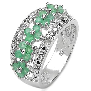 Buy 1.05 Carat Genuine Emerald Rounds and Diamond Accents Sterling Silver Ring by JewelzDirect