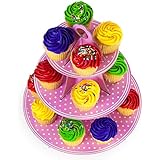 Pink 3 Tier Cupcake Stand, 14" Tall by 12" Wide by Pudgy Pedro's Party Supplies (Polka Dot)