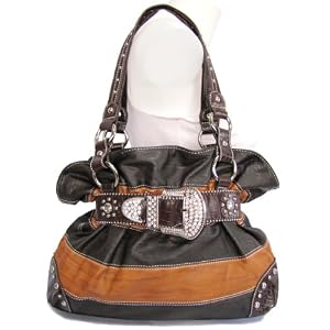 Rhinestone Buckle Striped Brown Hobo
