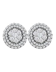 1.5 cttw 14k White Gold Diamond Floral Stud Earrings Flower Studs Round Halo Earrings Halo Studs (Real Diamonds: 1.5 cttw)