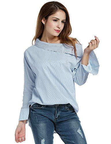 Zeagoo Women's Striped Off Shoulder Long Sleeve Casual Shirt Blouse Tops