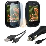 Black Silicone Skin Case for Palm Pre + Car Charger + USB Data / Charging Cable + Screen Protector