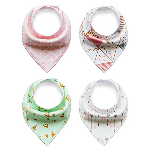ICSTH Toddler Infant Baby Bib 100% Cotton Absorbent Bandana Dribble Bib with Adjustable Snaps Saliva Towel Burp Cloth 4Pcs Set