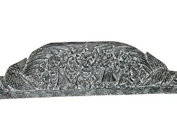 India Art Radha Krishna Peacocks Carved Headboard Wooden Wall Panel 72 Inch