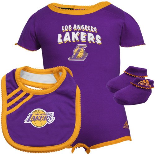 Adidas Los Angeles Lakers Newborn Creeper, Bib & Bootie Set - Purple (0-3 Months)