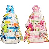 mikihouse(ミキハウス) 出産祝い 日本製 超豪華DX3段 おむつケーキ 今治タオル imabari towel (ムーニーテープタイプＬサイズ, 男の子向け(ブルー系))