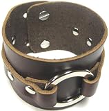 Brown Leather Chrome O Ring Wristband Bracelet