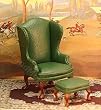 Dollhouse Miniature Green Leather Wing Chair and Footstool