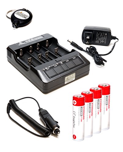 4 x EagleTac 3400 mah 18650 Battery + XTAR VP4 Smart Charger + Going Gear LED Keychain Flashlight