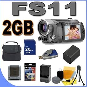 Canon FS-11 Flash Memory 16GB Camcorder BP808 Battery/Rapid Charger 2GB BigVALUEInc Accessory Saver Bundle