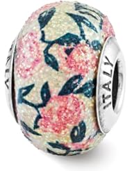 Sterling Silver Reflection Pink Floral Overlay Bead