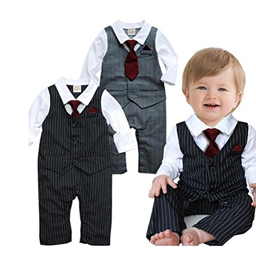 StylesILove Handsome Tie Striped Vest Formal Wear Wedding Baby Boy Romper Oneise