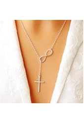 JEW JEWLY Eruner Infinity Cross Necklace - Sterling Silver Cross Infinity Lariat - Faith Forever