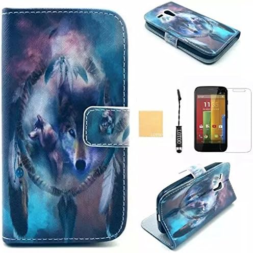 LOTOO(TM) New Protective PU Leather slot wallet stand flip Cover Skin Case &amp; Holder For Motorola Moto G, with Screen Protector, Stylus and Cleaning Cloth BI