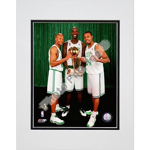 Photo File Boston Celtics Ray Allen, Kevin Garnett, & Paul Pierce 2008 Championship Trophy -Studio 8X10 Matted Photo