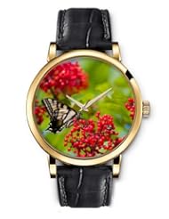 SPRAWL Aanalog Fashion Series Gold Ladies Watches of Genuine Black Leather Strap,Unique Wrist Watch for Women Girls Designed with Butterfly red berries