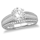 14k White Gold Round 6-Prong Diamond Engagement Ring w/ Channel-Set Baguettes (.96 ct, 1.46 cttw, G-H Color, SI2-I1 Clarity)